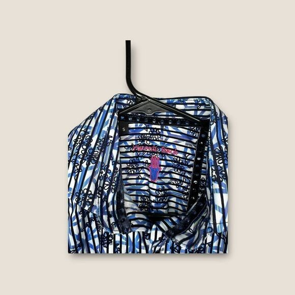 Luchiano Visconti Black Men’s Velvet Textured Blue Black Button Down Top Size Sm - Picture 6 of 8